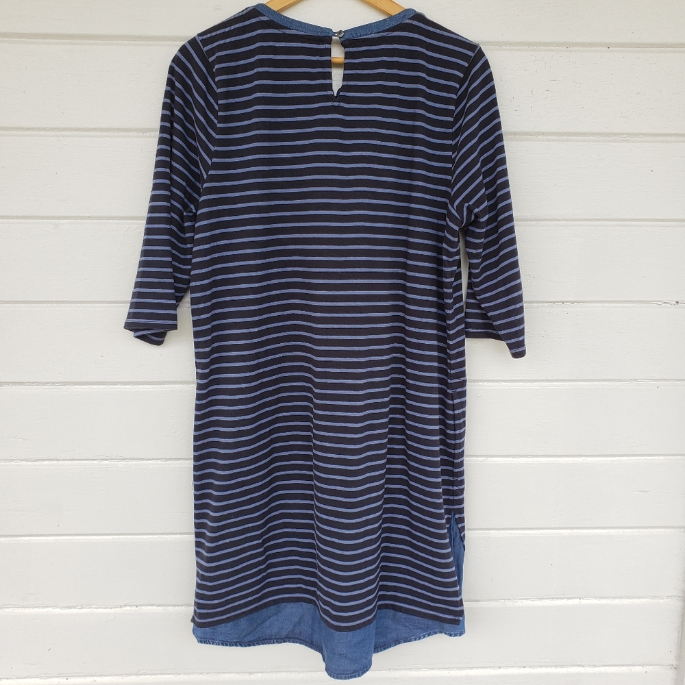 J. Jill Blue Striped Cotton 3/4 Sleeve Shift Dress - Picture 7 of 8